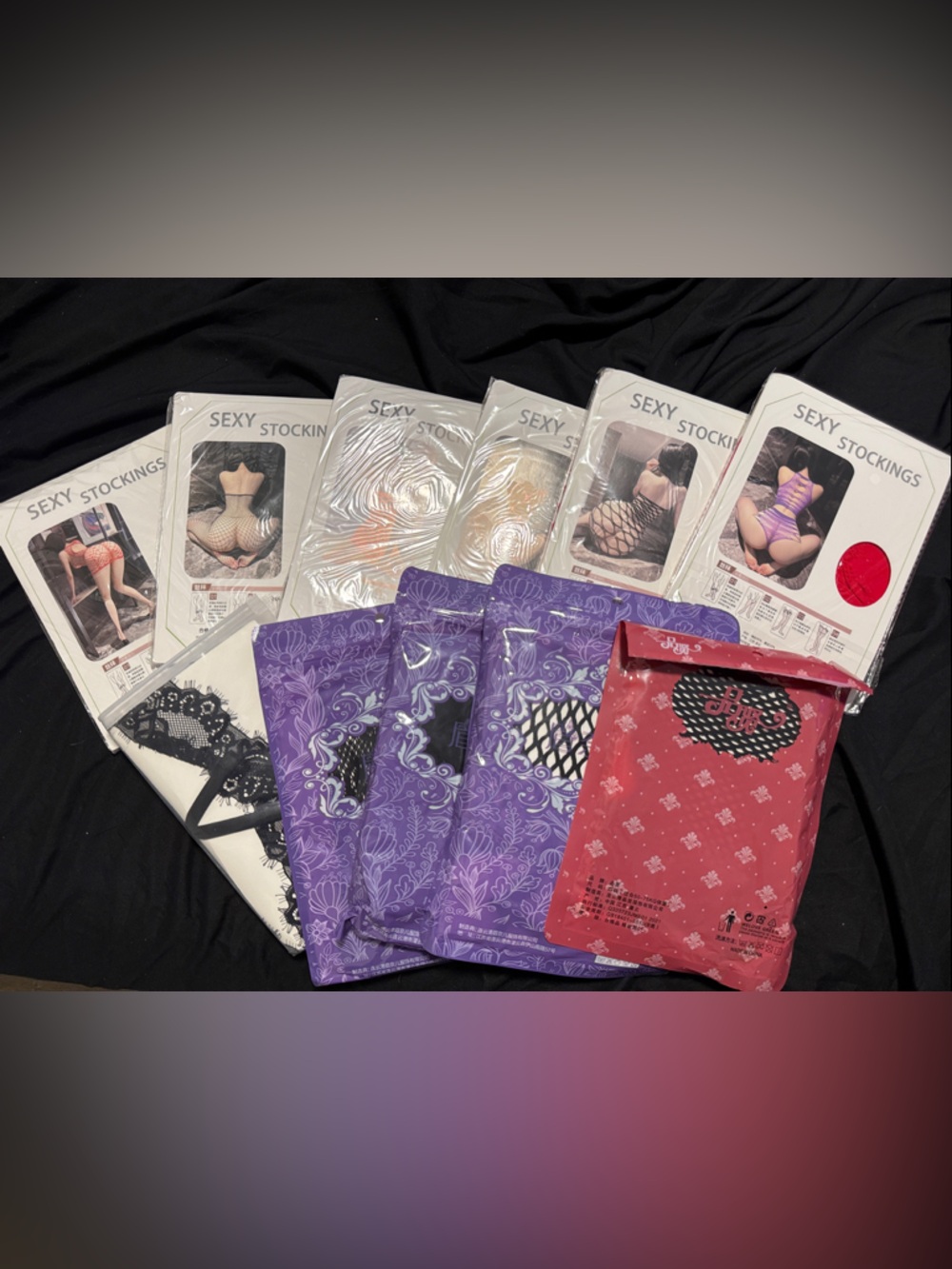 Assorted Women’s Sexy Stockings Pack - Black, White, Purple, Red